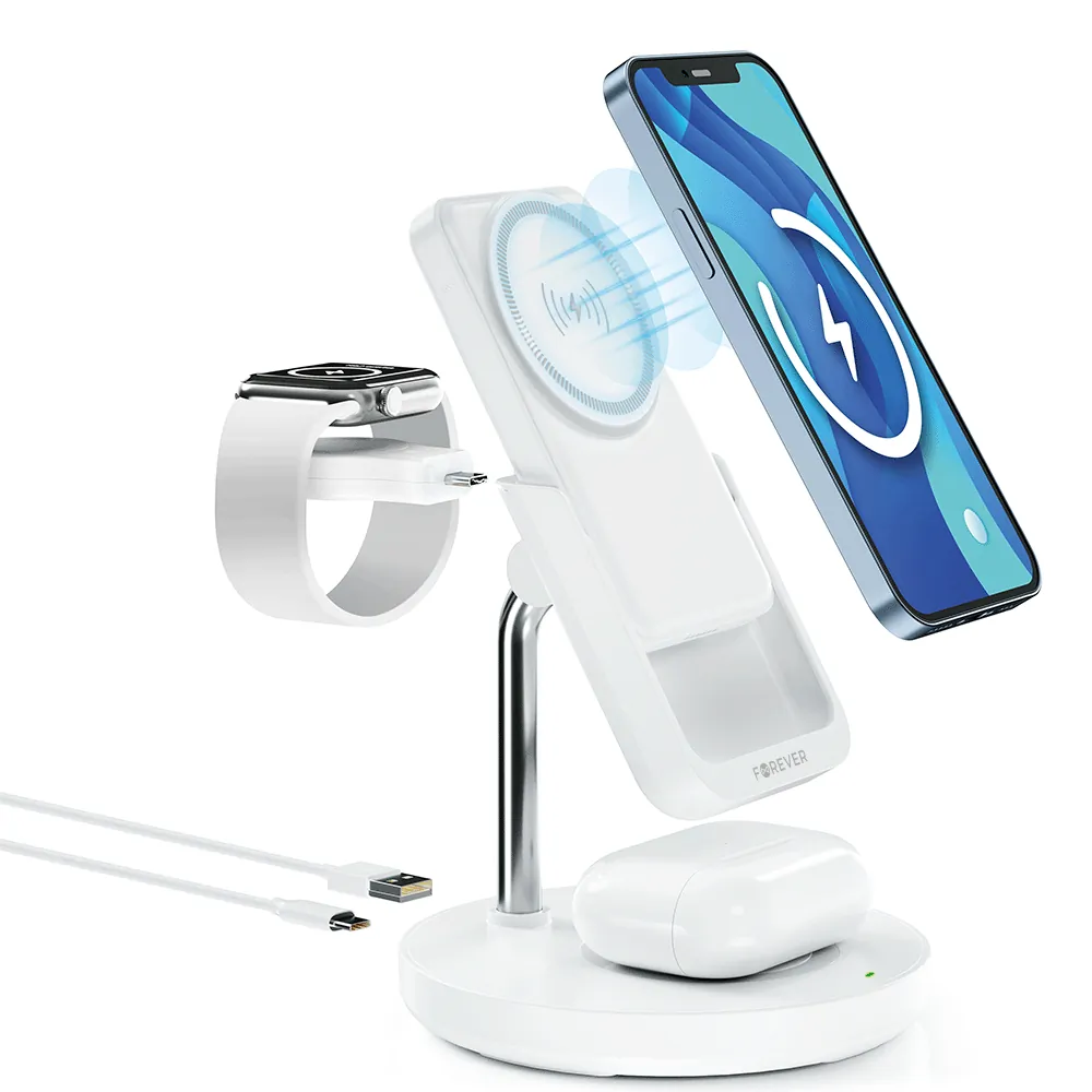 Bezprzewodowa magnetyczna stacja ładująca 5w1 ładowarka indukcyjna z power bank Forever MACS-100 5000mAh USB-C Apple Airpods