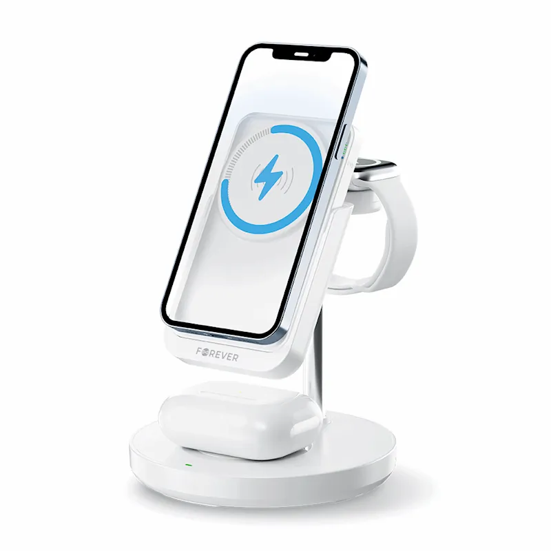 Bezprzewodowa magnetyczna stacja ładująca 5w1 ładowarka indukcyjna z power bank Forever MACS-100 5000mAh USB-C Apple Airpods