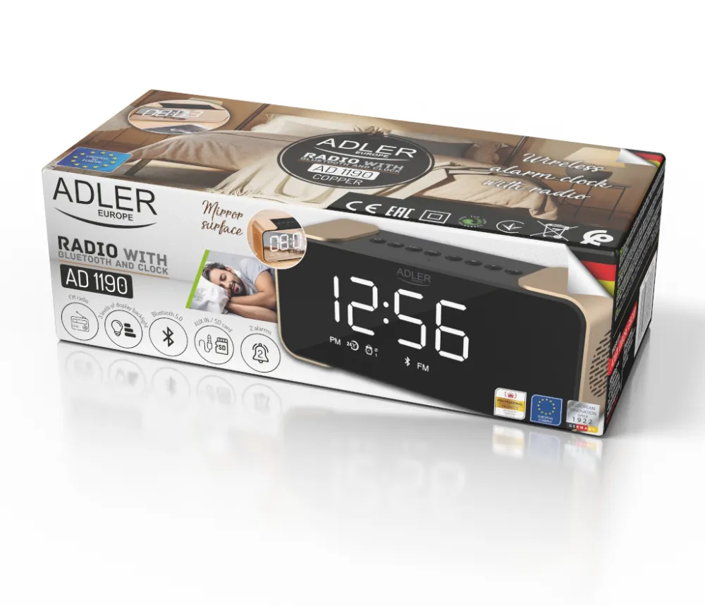 Radiobudzik bezprzewodowy Bluetooth Adler AD 1190 Copper