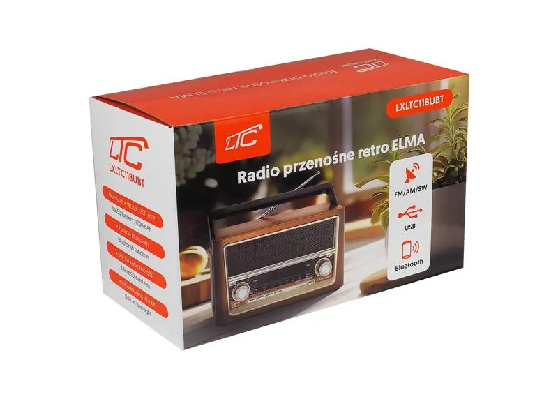 Radio przenośne LTC ELMA RETRO Bluetooth USB latarka