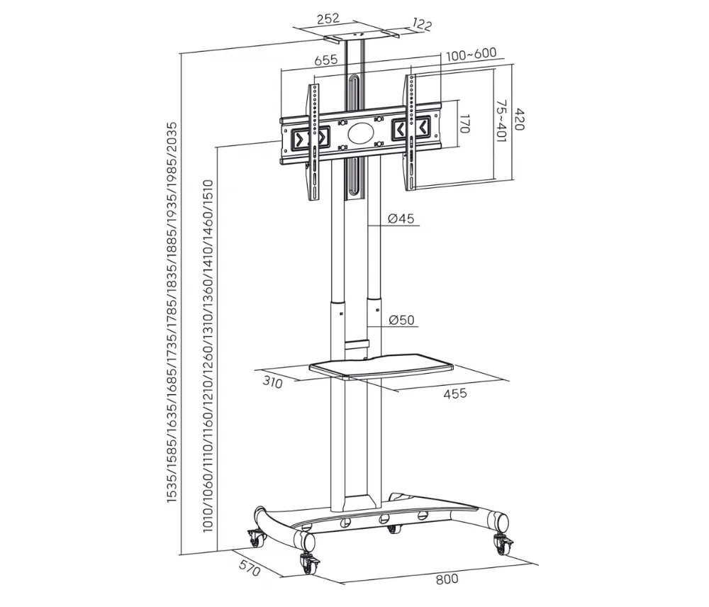 Mobilny stojak uchwyt do telewizora 32-70 cali 45kg ART S-12