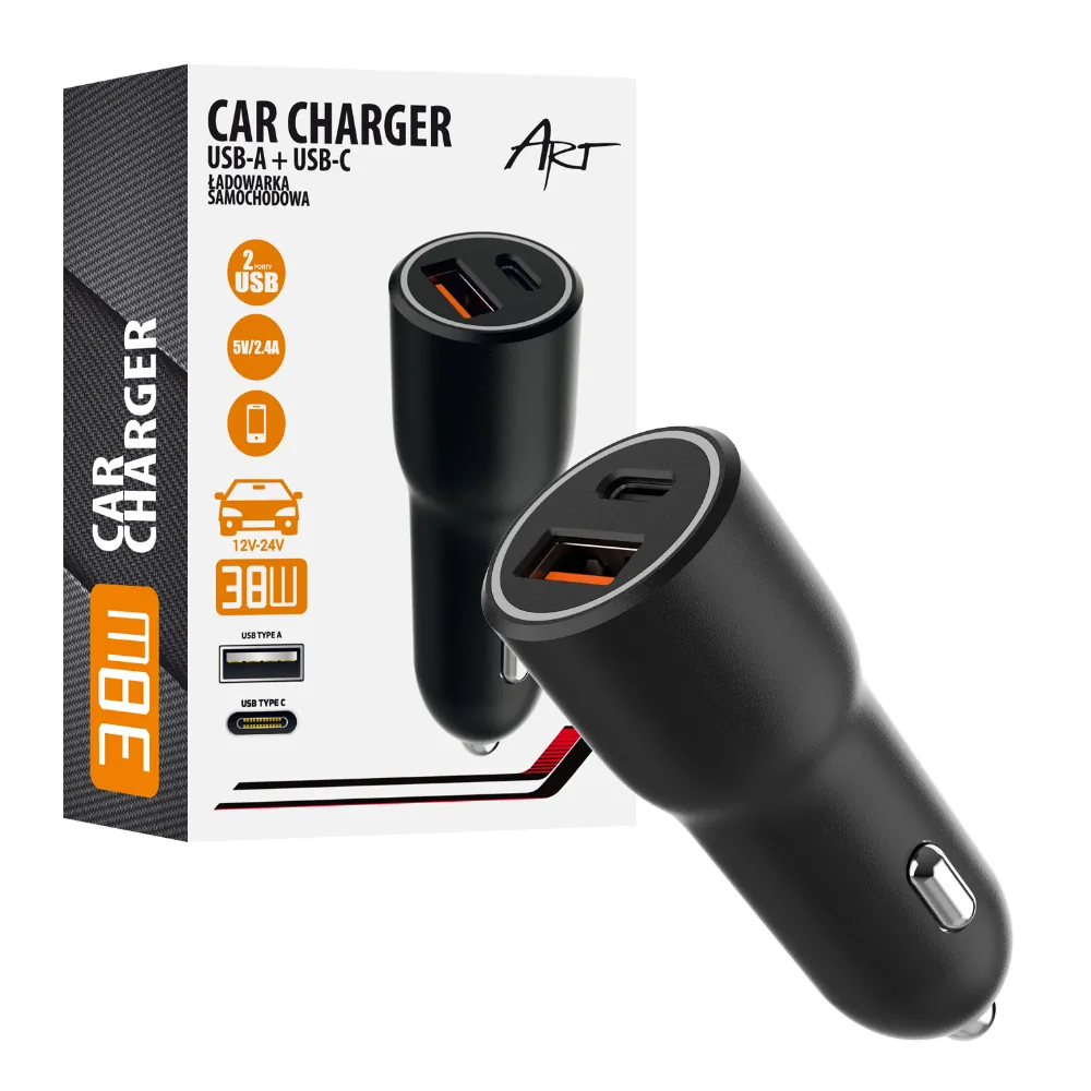 Ładowarka samochodowa ART 38W USB-C PD + USB QC 4.0
