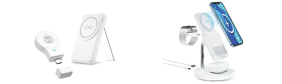 Bezprzewodowa magnetyczna stacja ładująca 5w1 ładowarka indukcyjna z power bank Forever MACS-100 5000mAh USB-C Apple Airpods