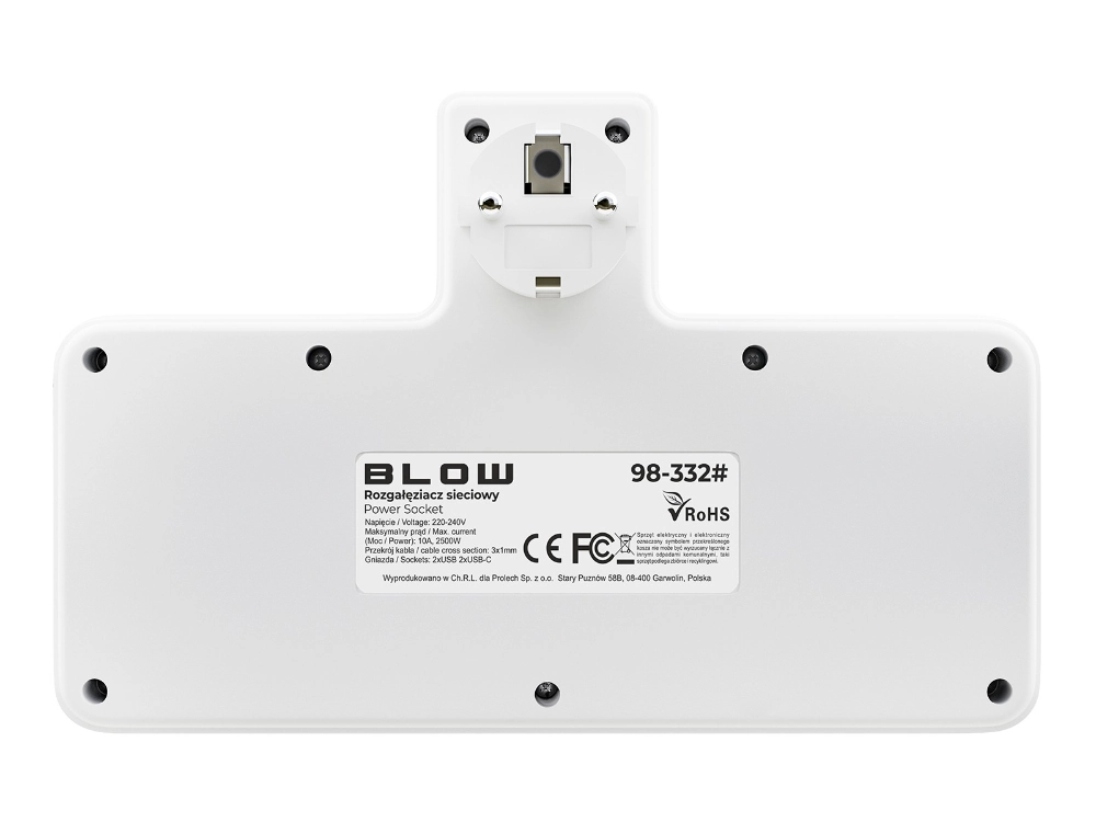 Rozgałęźnik PS-380 3-Gniazda+2xUSB+2xUSB-C z lampką PIR biały