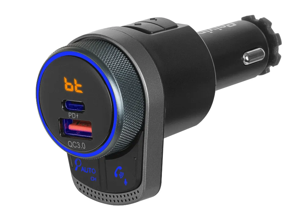 Podświetlany transmiter FM samochodowy z zestawem głośnomówiącym Peiying Bluetooth USB QC + USB-C PD