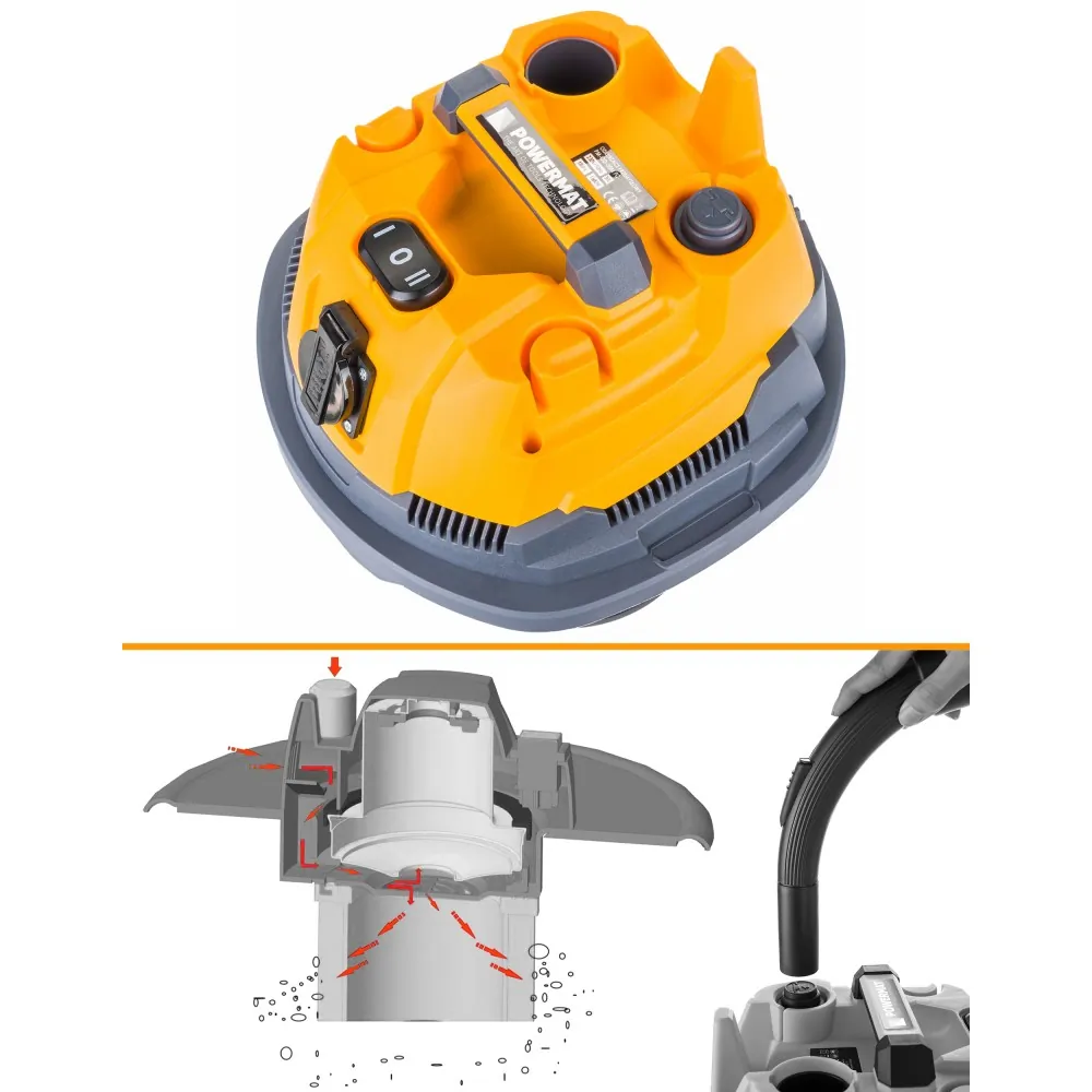 Odkurzacz przemysłowy Powermat PM-OD-30M FC 1600W sucho/mokro + OTRZĄSACZ filtra
