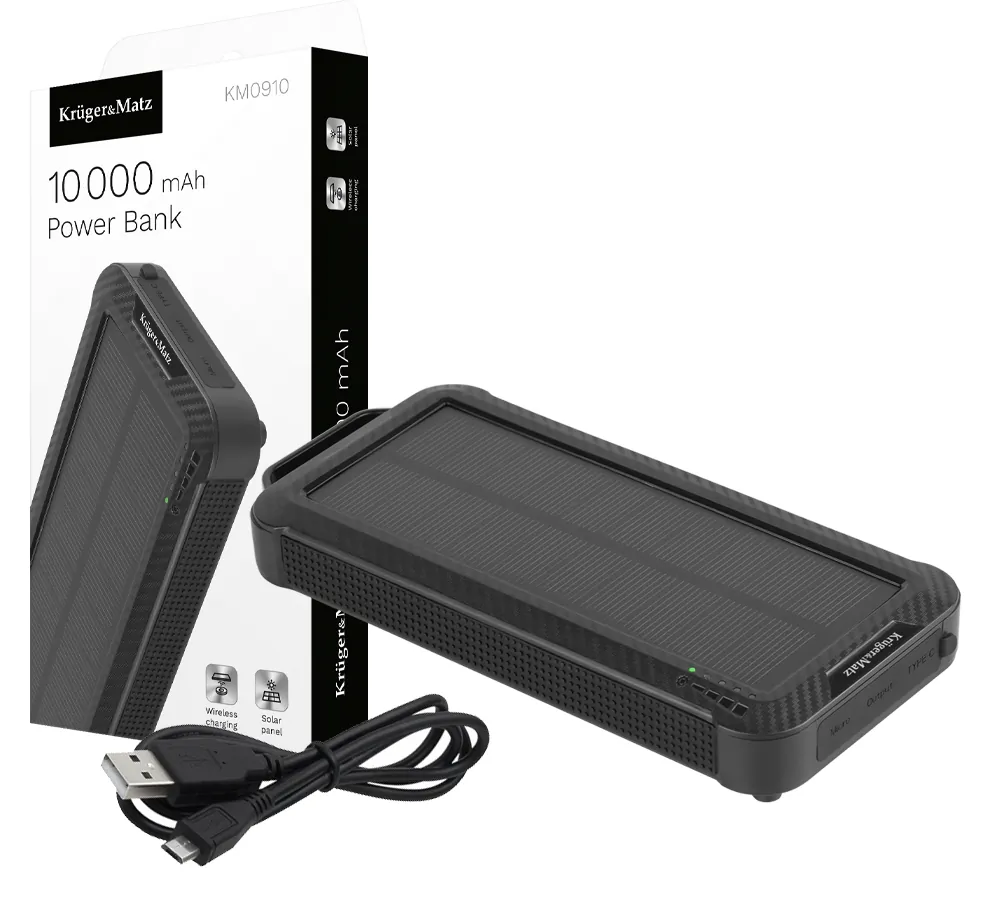 Powerbank solarny Kruger&Matz z latarką 10000mAh USB microUSB USB-C Lightning