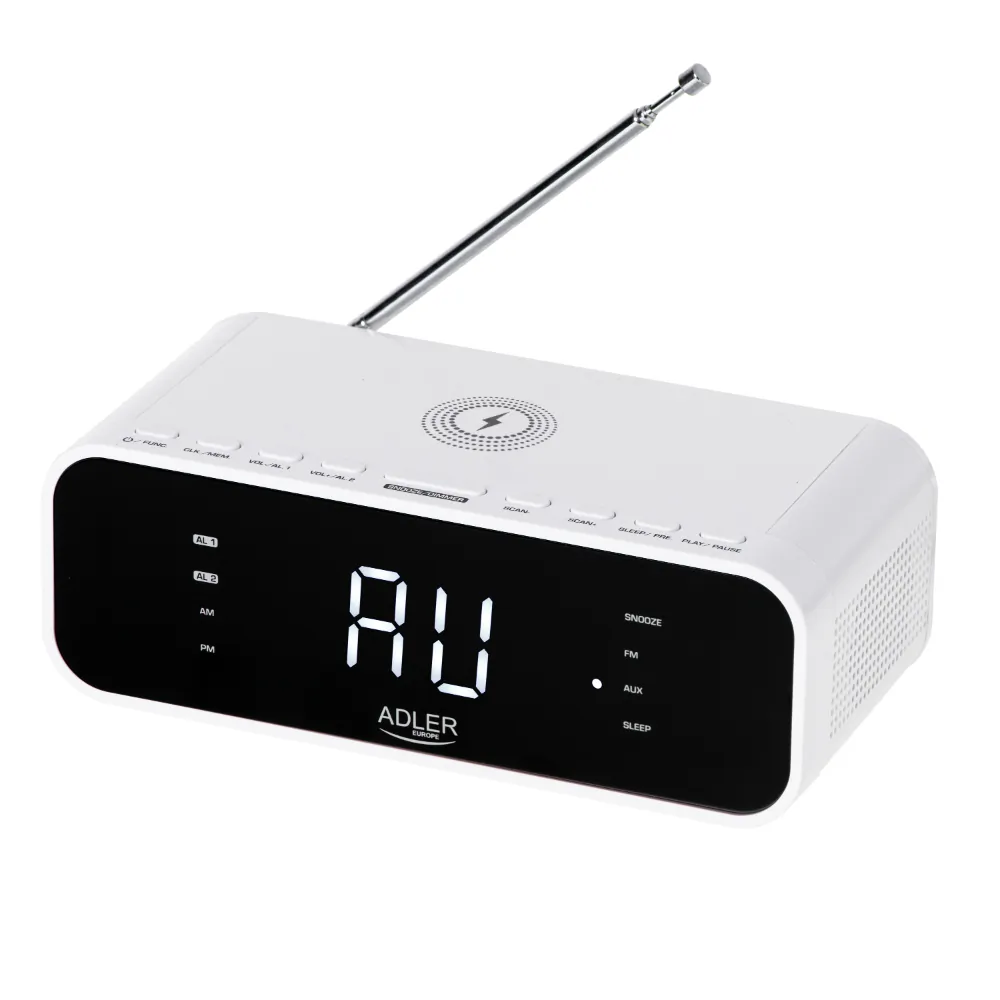 Radiobudzik z ładowarką bezprzewodową Adler AD 1192W Bluetooth AUX - biały