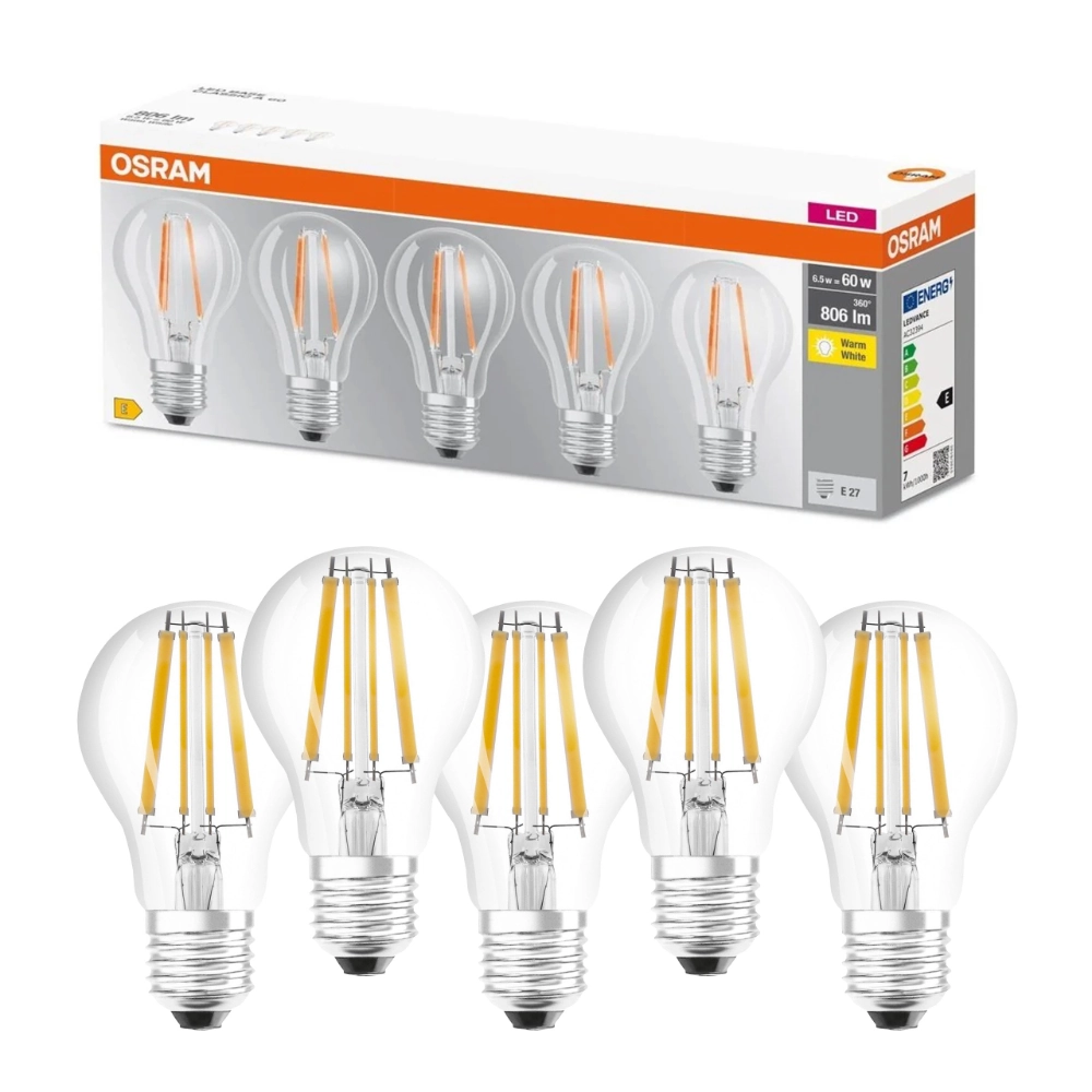 5x żarówka LED filament E27 OSRAM 6.5W 2700K barwa ciepła