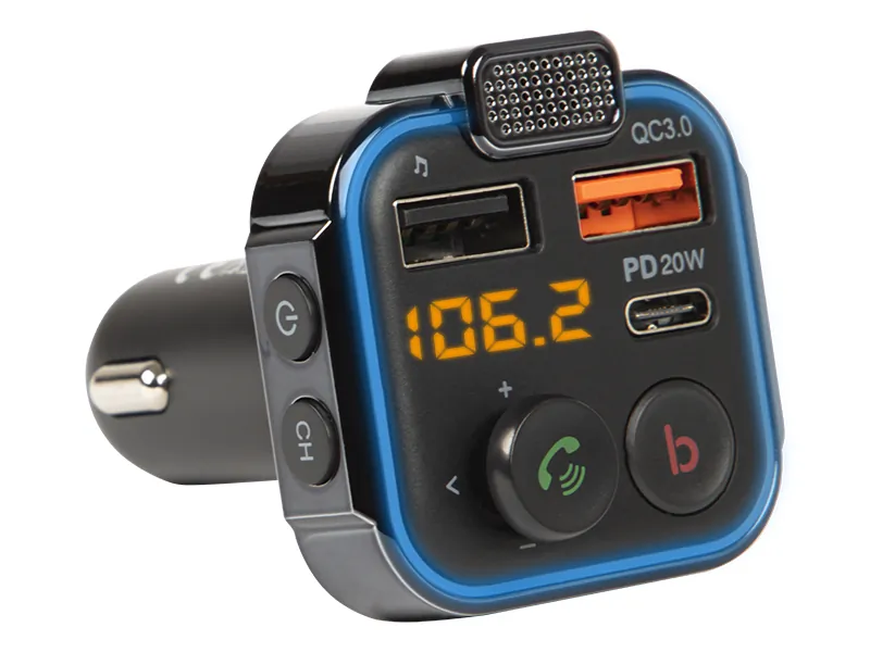 Podświetlany transmiter FM z zestawem głośnomówiącym BLOW Bluetooth 5.1 + QC3.0 + PD 20W