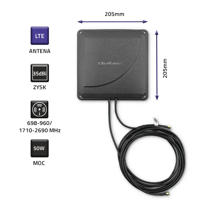 Antena 4G LTE DUAL MIMO booster Qoltec zewnętrzna 35 dBi 50W 2x SMA męski