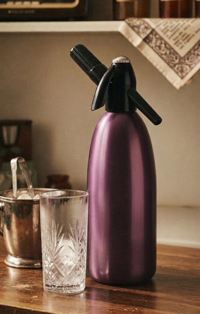 Saturator syfon retro do wody gazowanej 1L + zestaw 50 naboi CO2 + 5 kostek do lodu - kolor fioletowy
