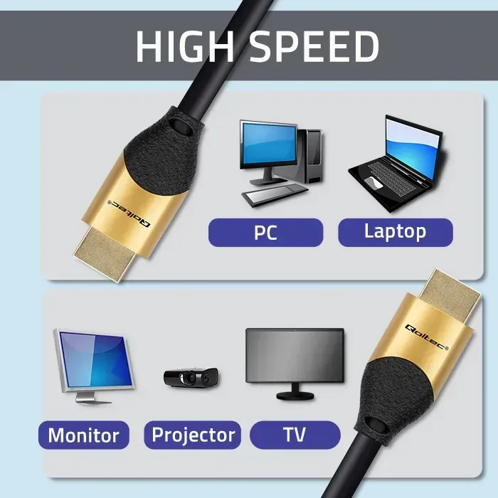 Kabel HDMI v2.1 Qoltec Ultra high speed 8K 60Hz 30AWG GOLD Ethernet 1m
