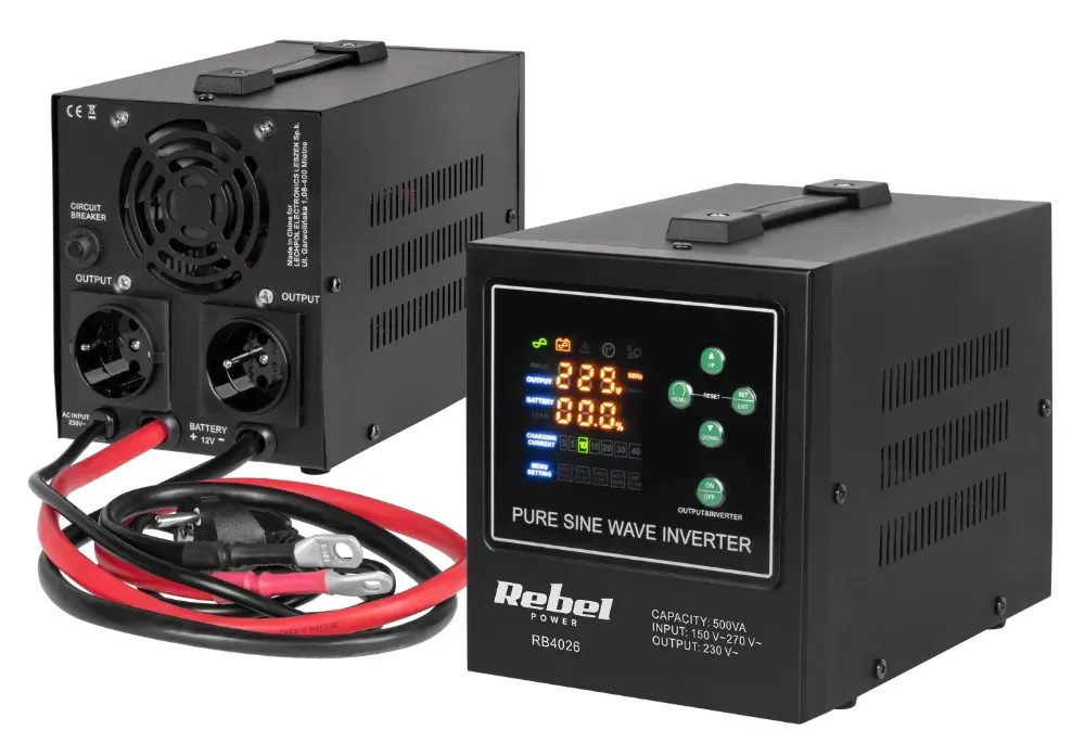 Zasilacz awaryjny Rebel POWER-500-LFP4 przetwornica z funkcją ładowania 12V 230V 500VA/300W CZYSTY SINUS
