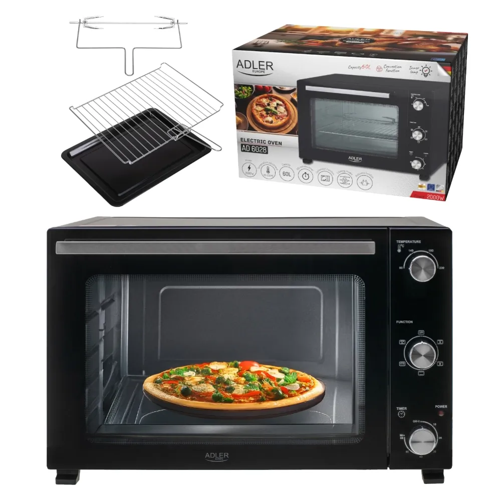 Piekarnik elektryczny 60L Adler AD 6028 + blacha do pieczenia + ruszt z uchwytem + rożen