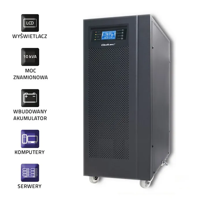 Zasilacz awaryjny UPS Qoltec On-line Pure Sine Wave 10kVA 8kW CZYSTY SINUS LCD + program