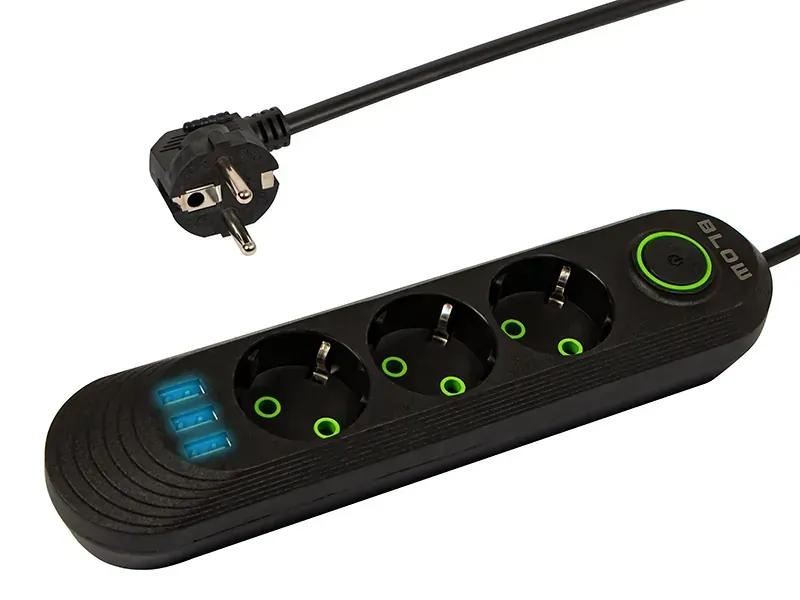 Listwa przedłużacz sieciowy BLOW 3 gniazda + 3x USB 2m - czarny