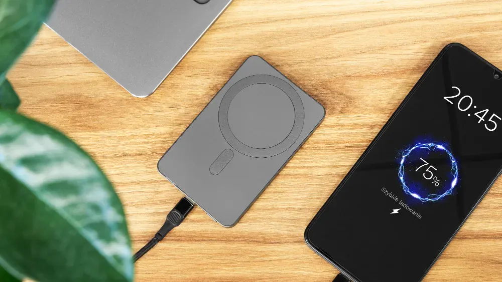 Powerbank indukcyjny Kruger&Matz Mag Safe 2w1 ładowarka indukcyjna 5000mAh USB-C - szary