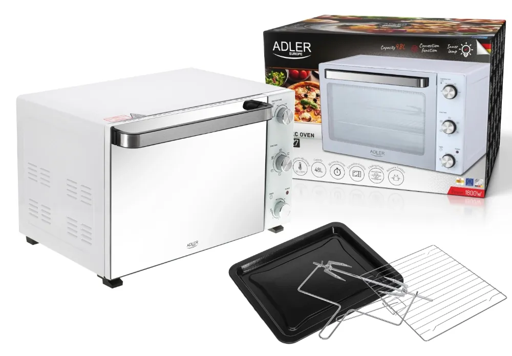 Piekarnik elektryczny 48L Adler AD 6027 + blacha do pieczenia + ruszt z uchwytem + rożen