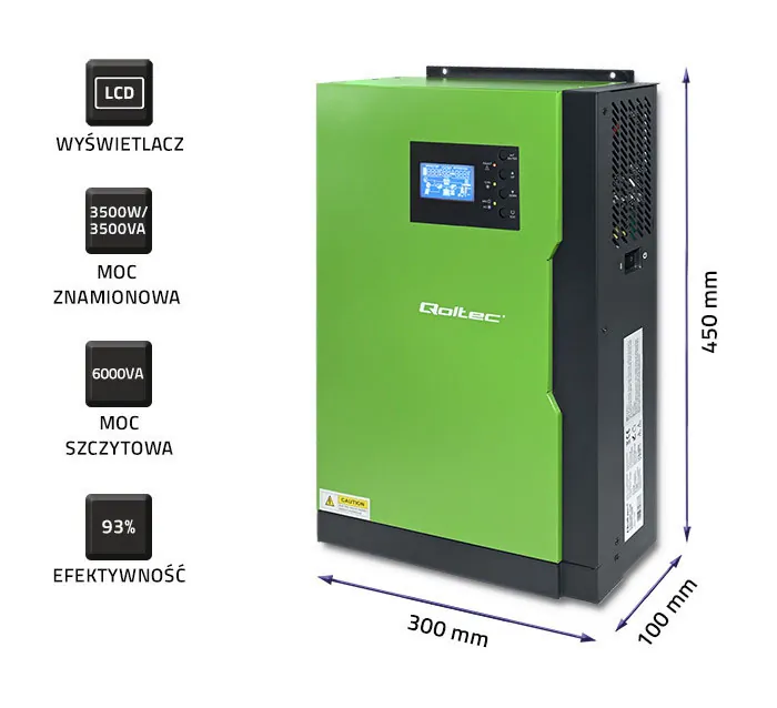 Hybrydowy inwerter solarny Qoltec Off-Grid 3,5kW 100A 24V MPPT Sinus