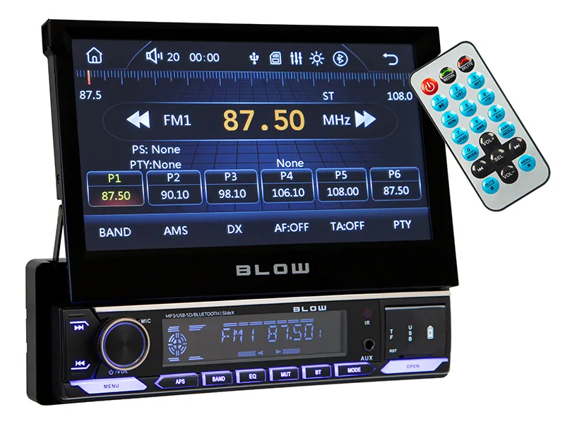 Radio samochodowe BLOW SlideX 1DIN 7'' RDS CarPlay Android Auto USB microSD Bluetooth + pilot