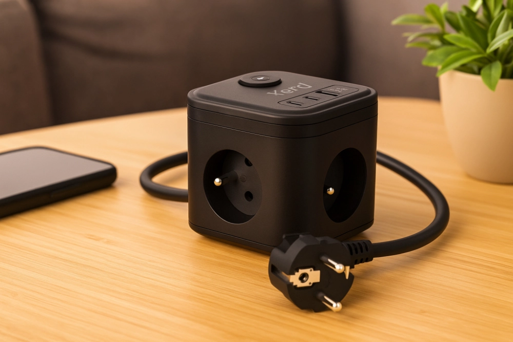 Kostka zasilająca 3-gniazdowa + szybka ładowarka USB + 2xUSB-C 1,5m 16A/250V KERG Smart czarna